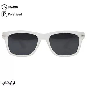 عینک آفتابی دیوید بکهام با فریم مستطیلی شکل، رنگ سفید مات (یخی) و لنز دودی تیره و پلاریزه مدل DB0263P