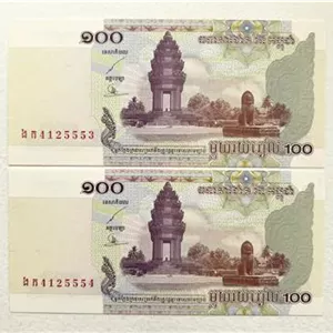 جفت اسکناس کمیاب خارجی 100 ریل کامبوج 2001 (بانکی)