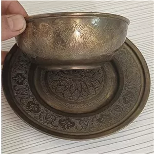 کاسه بشقاب برنجی پهلوی کهنه قلم
