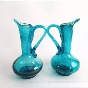 2 پارچ مینیاتوری دستساز شیشه ای آبی (2-46431)
