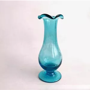گلدان پایه دار لاله ای قدیمی دستساز آبی (کد44802)