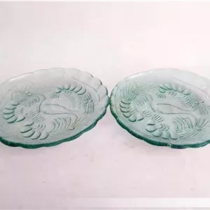 2 پیش دستی بلور قدیمی زیبا آبی طرح میگو (49834)