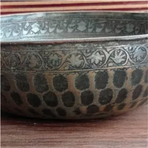 کاسه مسی قاجاری الماس تراش قلم زنی شعرنویس