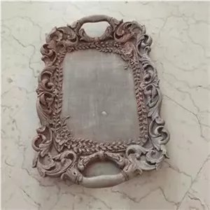 سینی کهنه کاری قهوه ای کرم طلایی آنتیک مستطیل گل