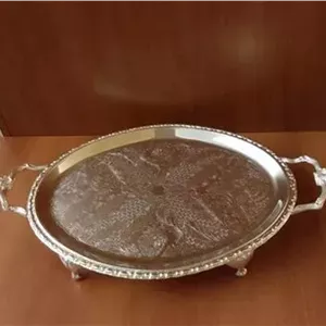 سینی بیضی دسته دار پایه دار نقره ای سیلور الماس