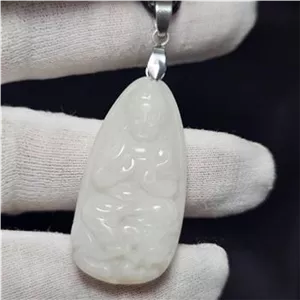 آویز گردنبند جید یخی معدنی کاروینگ کد  38394