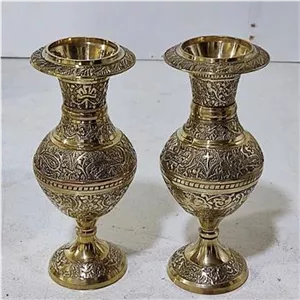جفت گلدان برنجی قلمکار ریخته ای هندی14سانتی