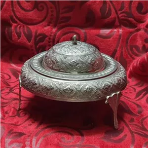 خاویار خوری برنجی قلم دستی پهلوی با روکش نقره 