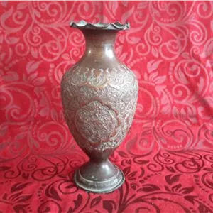 گلدان مسی قلم زنی دستی قاجاری