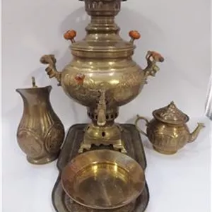سرویس سماور ذغالی تمام قملزنی کاملا سالم