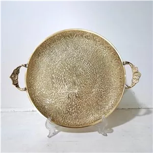 سینی برنجی با طرح طاووس سینی گرد قطر 36 سانت