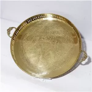 سینی برنجی هندی قطر 44 سانت لبه دار با طرح طاووس
