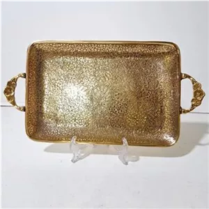 سینی برنجی 36 سانت سینی برنزی مستطیل با طرح طاووس