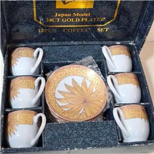 فنجان نعلبکی قهوه خوری آب طلا با جعبه