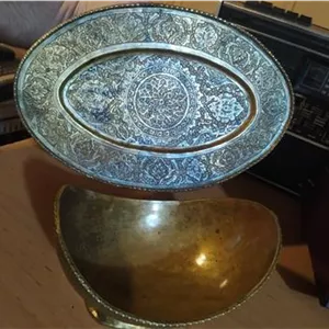 قاب و قدح آنتیک قلم کاری دوره پهلوی بسیار زیبا