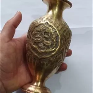 گلدان قدیمی برنجی قلم زنی فاخر بی نظیر آنتیک