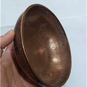 کاسه مسی قاجاری الماس تراش قلم زنی آنتیک اصالتدار