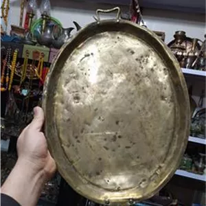 سینی قدیمی برنجی دسته دار آنتیک مهردار
