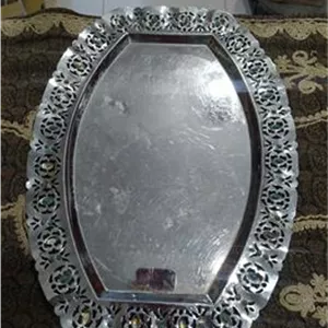 سینی قدیمی برنجی روکش کروم آنتیک