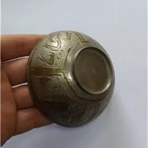 کاسه پرشالی برنجی قدیمی دوره دست نویس آنتیک