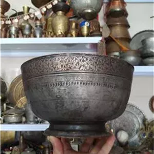 قدح مسی قدیمی صفوی خویی دور قلم بی نظیر بزرگ