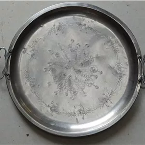 سینی قدیمی قلم سوزنی با دسته های برنجی خاص آنتیک