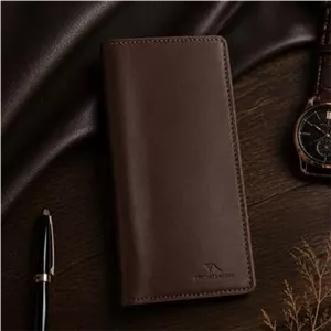 کیف پول مردانه کتی چرم طبیعی چرم مشهد قهوه ای تیره