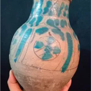 مرتبونی سفالی قلم آبی کهنه قاجاری بسیار زیبا سالم 