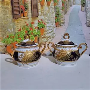 قندان چینی با طرح گل های طلاکوب نو