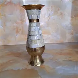 گلدان برنجی صدف کاری شده نایاب و خاص