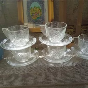 ست پنج تایی فنجان ونعلبکی چای خوری نقش برجسته