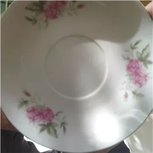 یکدست نعلبکی بزرگ قدیمی گل سرخی