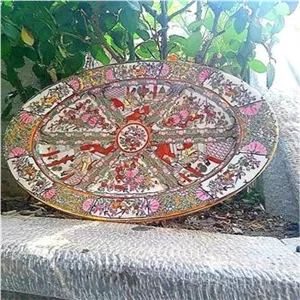 دیس یا قاب گل ومرغ با طلاکاری واقعی پرکار