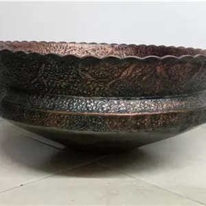 تاس مسی بزرگ قلم کاری قدیمی