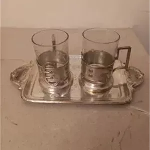 پایه استکان مهردارانگاره قدیمی با سینی توضیح