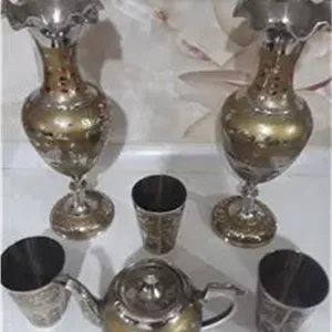 قوری جفت گلدان و 3 لیوان نایاب قدیمی خارجی