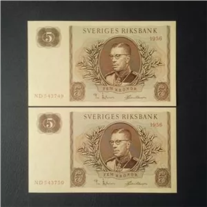 اسکناس جفت 5 کرون سوئد 1956