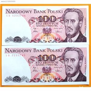 اسکناس جفت سوپر بانکی 100 زلوتی لهستان