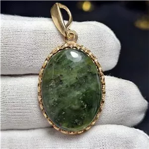 آویز گردنبند طلا روس با سنگ یشم افغان معدنی 38422 