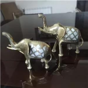 ست 2 مجسمه فیل صدف کوب طلایی هندی