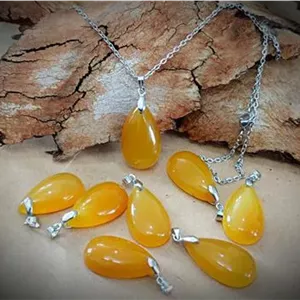 گردنبند نقره زنانه  گردنی اشک عقیق زرد سایز 2 شرف الشمس زنجیر استیل 