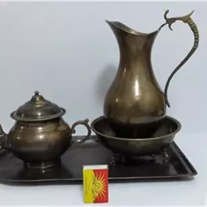 ست سماور 6 لیتری برنجی پارچ و سینی و جام و قوری
