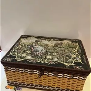 جعبه خیاطی قدیمی گلدوزی و حصیربافی