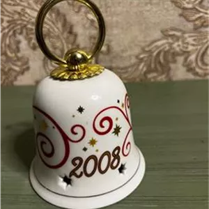 زنگوله قدیمی پرسلین طرح کریسمس با دسته برنزی