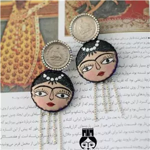 گوشواره دستساز تلفیقی سکه شیر و خورشید