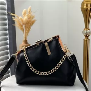 کیف مجلسی زنانه دهنه دار دستی دوشی چرم مشکی فندی fendi دخترانه فانتزی
