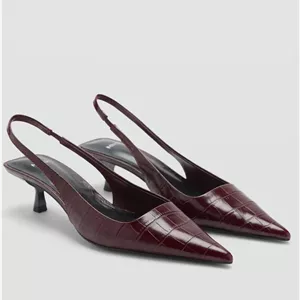 صندل زنانه منگو شرابی | Mango Burgundy Kitten Heel Sandals