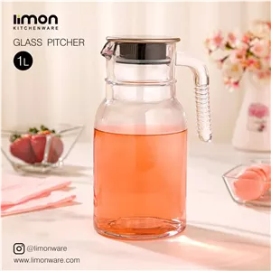 پارچ آب درب استیل شیار دار 1 لیتر لیمون کد 2349