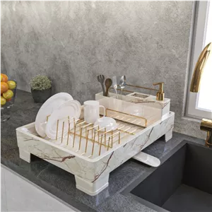 جاظرفی (آب چکان) هارمونی طرح ماربل کرم طلایی