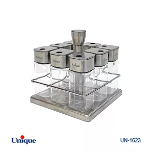 ست ادویه ۸ تایی یونیک مدل UN-1623 پیرکس و استیل مربع گردان